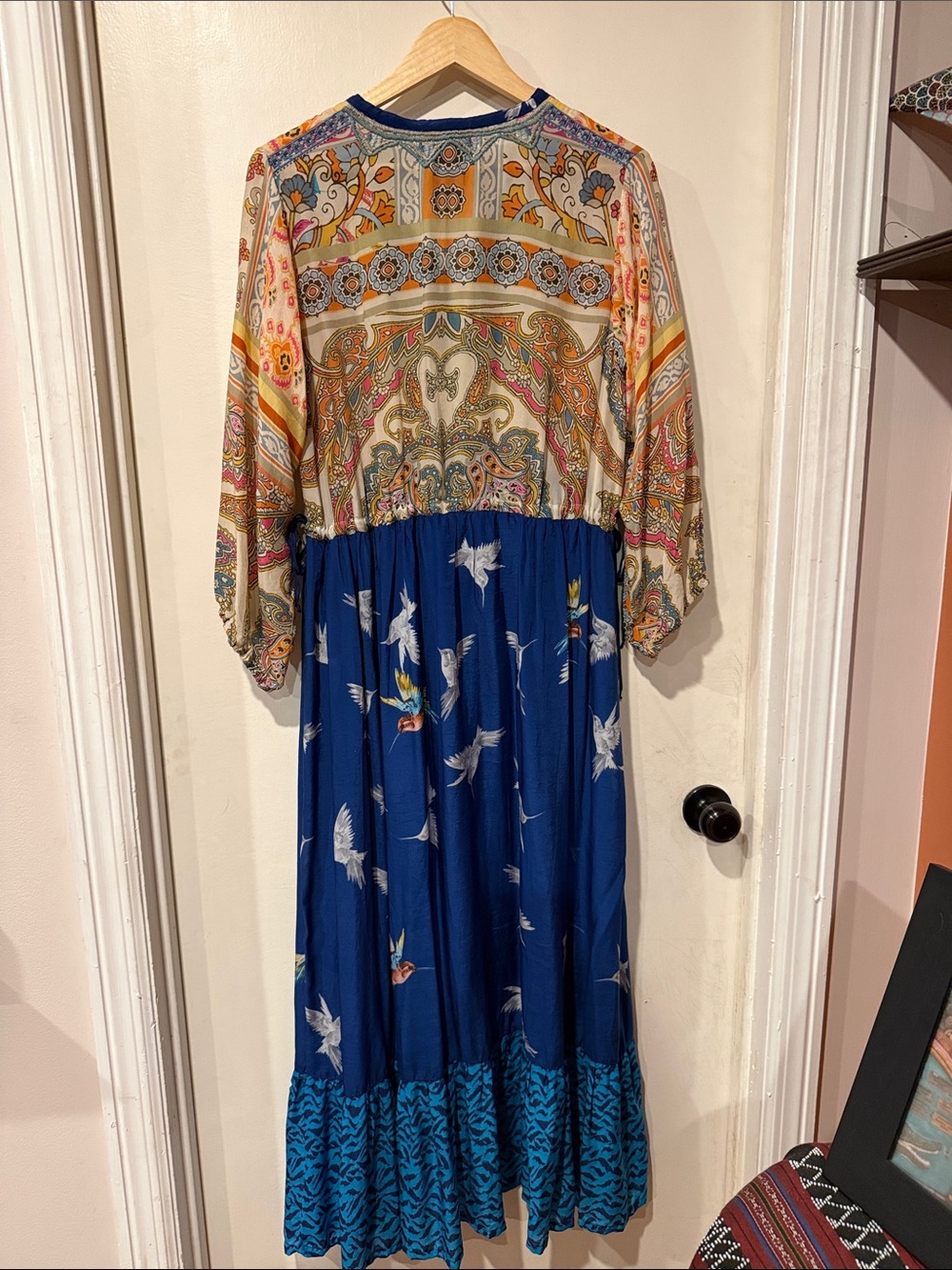 Johnny Was Cupra Rayon -Print Maxi Dress in Navy and Yellow. Small - Picture 5 of 7
